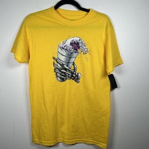 NWT DGK Yellow Tee Shirt Sippin’ Violet Skull Hand Men’s Size Small